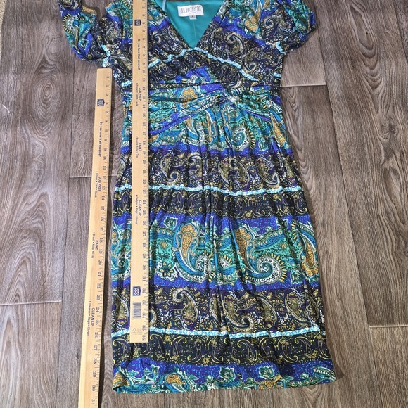Julian Taylor NEW YORK Paisley Midi Dress Size 8 Blue Green Black Long Sleeve - Picture 5 of 12